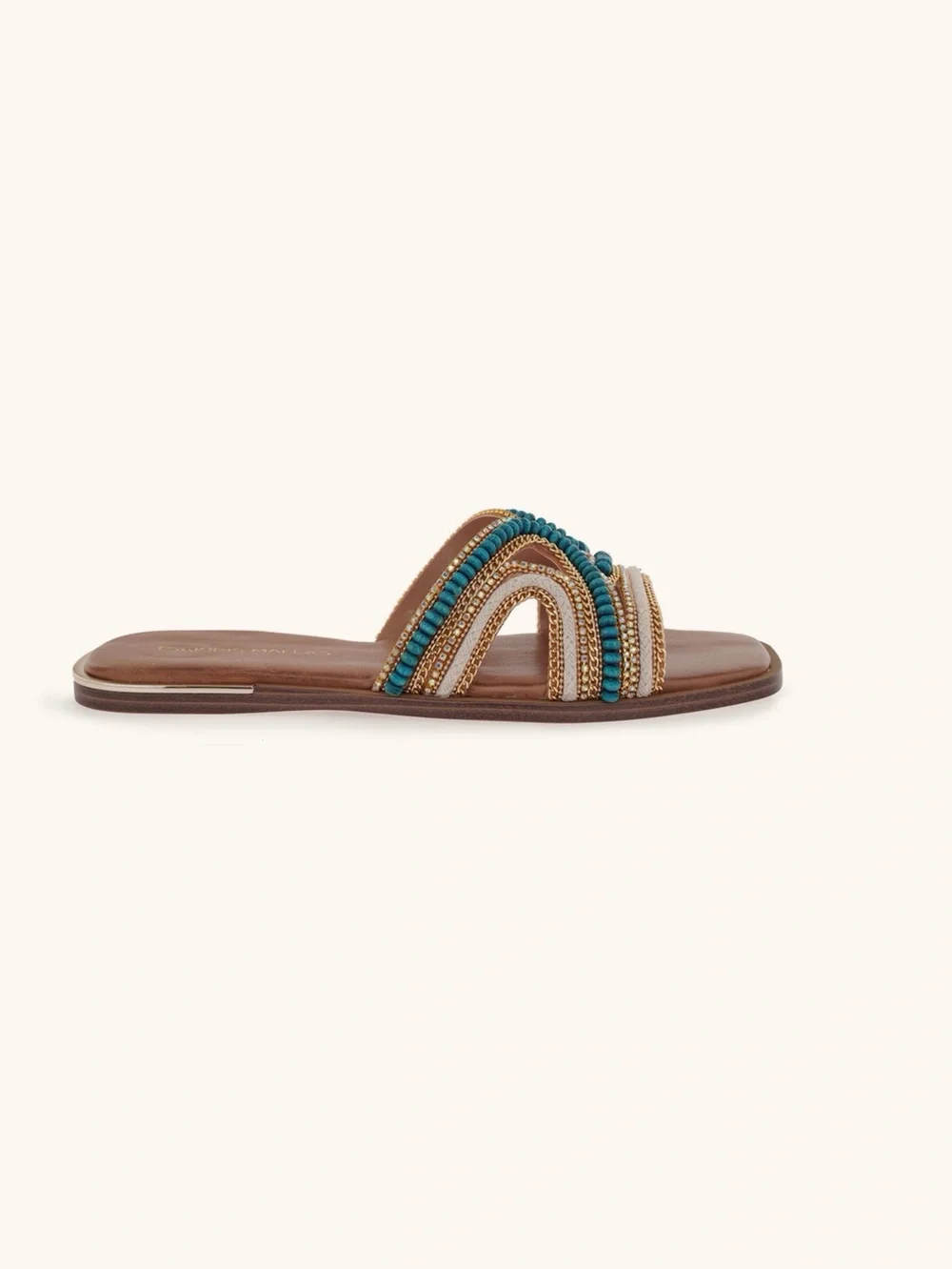 Tsakiris Mallas Greek Leather Flat Sandals Turquoise Beaded EU 41 US 10.5 NIB